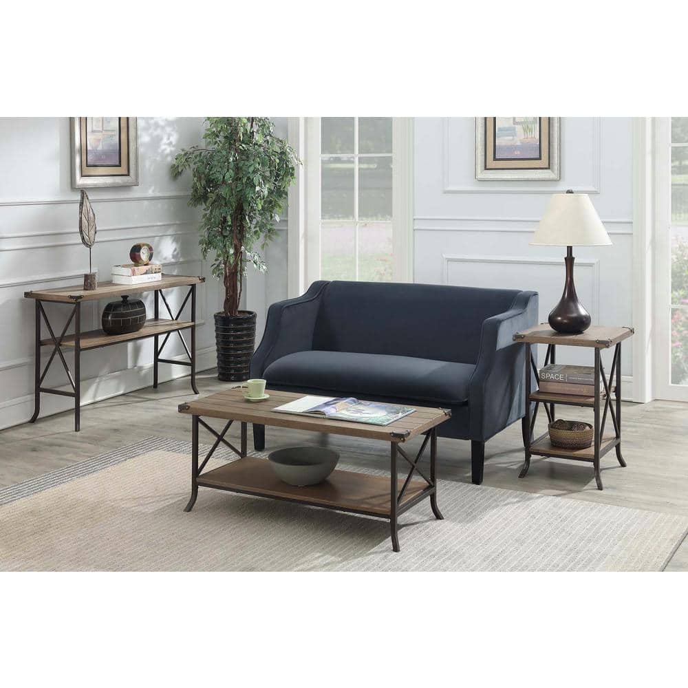 Brookline Driftwood & Brown Metal End Table with Storage