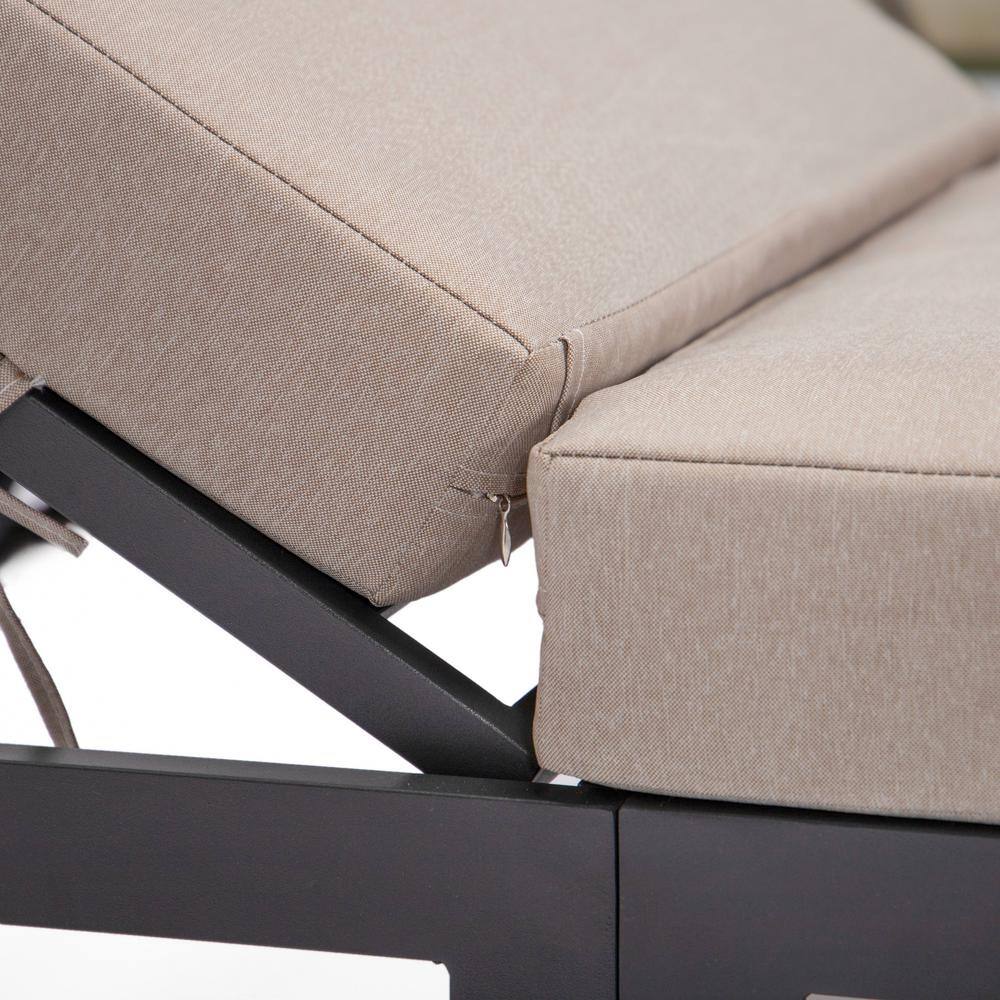 Chelsea Beige Aluminum Outdoor Chaise Lounge with Cushions and Side Table