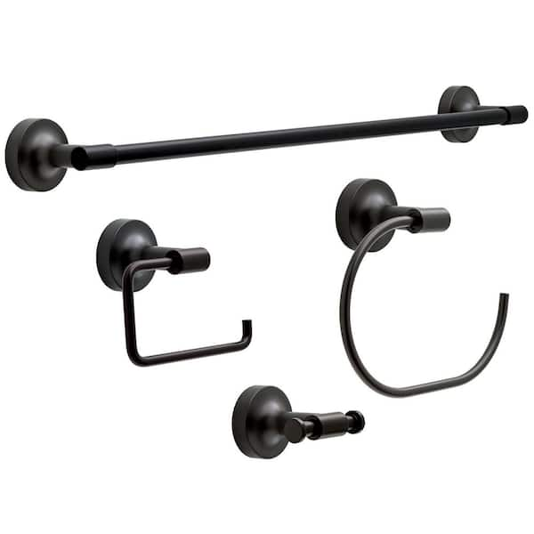 Franklin Brass Voisin 4-Piece Bath Accessory Set with 24 in. Towel Bar, Toilet Paper Holder, Towel Ring, Towel Hook in Matte Black