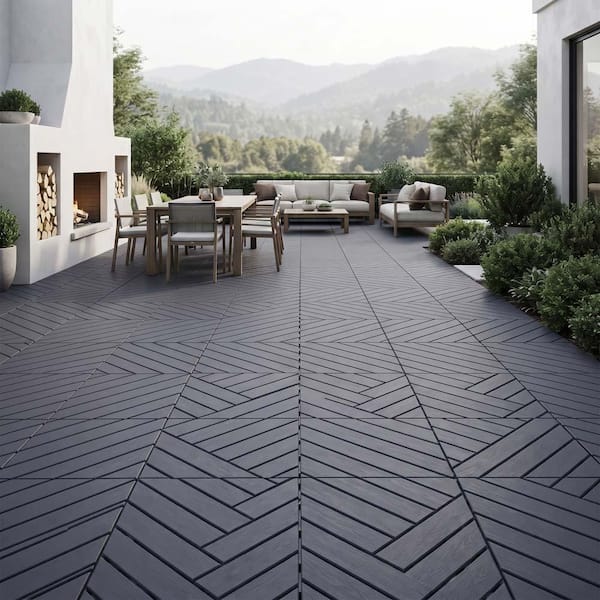 12 in. x 12 in. Outdoor Square Plastic Flooring Interlocking Deck Tiles Outdoor All Weather in Grey (44-Pack)