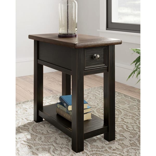 Signature Design By Ashley Tyler Creek 14.13 in. Grayish Brown/Black Rectangle MDF Chairside End Table with USB Ports and Outlets
