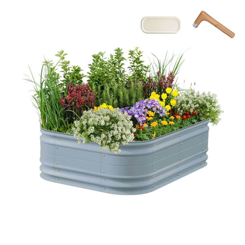 vego garden 17 in. Tall 6 in 1 Novel Modular Raised Garden Bed Kit Metal Planter Box with 2 in 1 Wrench Magnetic Plant Tags Sky Blue