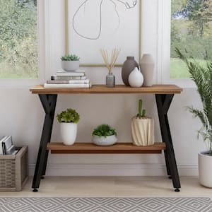Ardley 44 in. Matte Black/Brown Standard Rectangle Wood Console Table with Storage