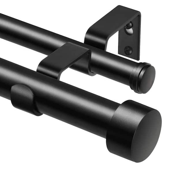 66 in. to 120 in. Heavy Duty Adjustable Double Curtain Rod with End Caps for Windows, Black