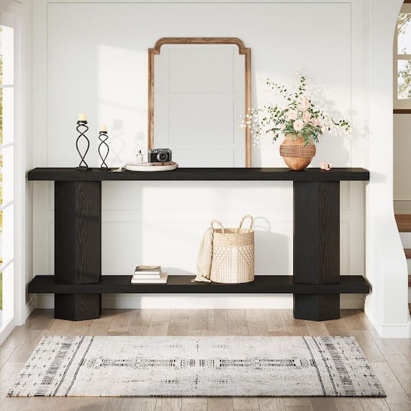 Turrella 71 in. Extra Long Black Rectangle Wood Console Table, Farmhouse Entryway Table Sofa Table for Living Room