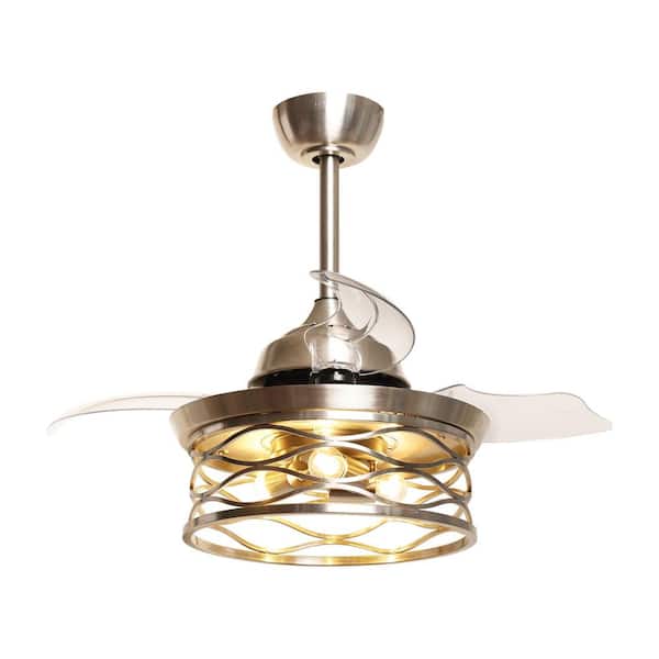 Flint Garden 36 in. Indoor Sand Nickel Retractable Ceiling Fan with Light Kit and Remote Control