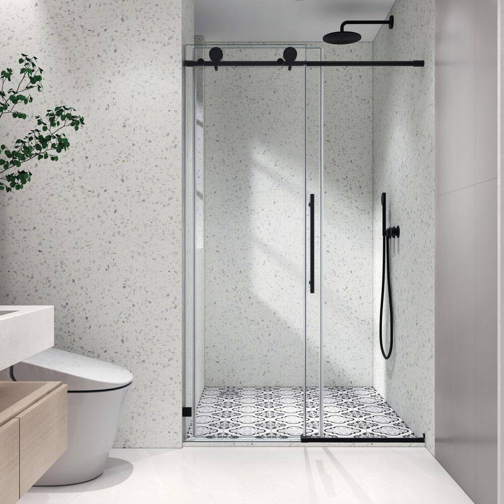 48 in. W x 76 in. H Soft-Closing Sliding Frameless Shower Door with 5/16 in. Clear Glass in Matte Black price history on PriceWatchPro