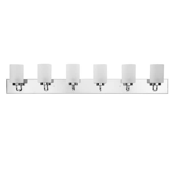 Merry Collection 48 in. 6-Light Polished Chrome and Etched Glass Transitional Style Bath Vanity Wall Light