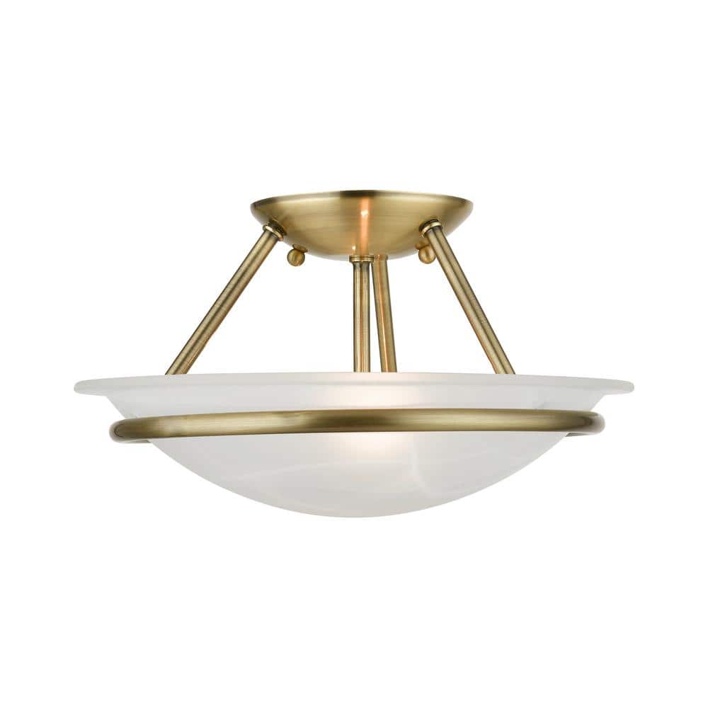 Antique Brass 12" Glass Bowl Semi-Flush Mount Light