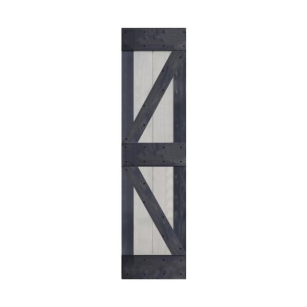 ISLIFE K Style 24 in. x 84 in. French Gray/Carbon Gray Finished Solid Wood Sliding Barn Door Slab - Hardware Kit Not Included