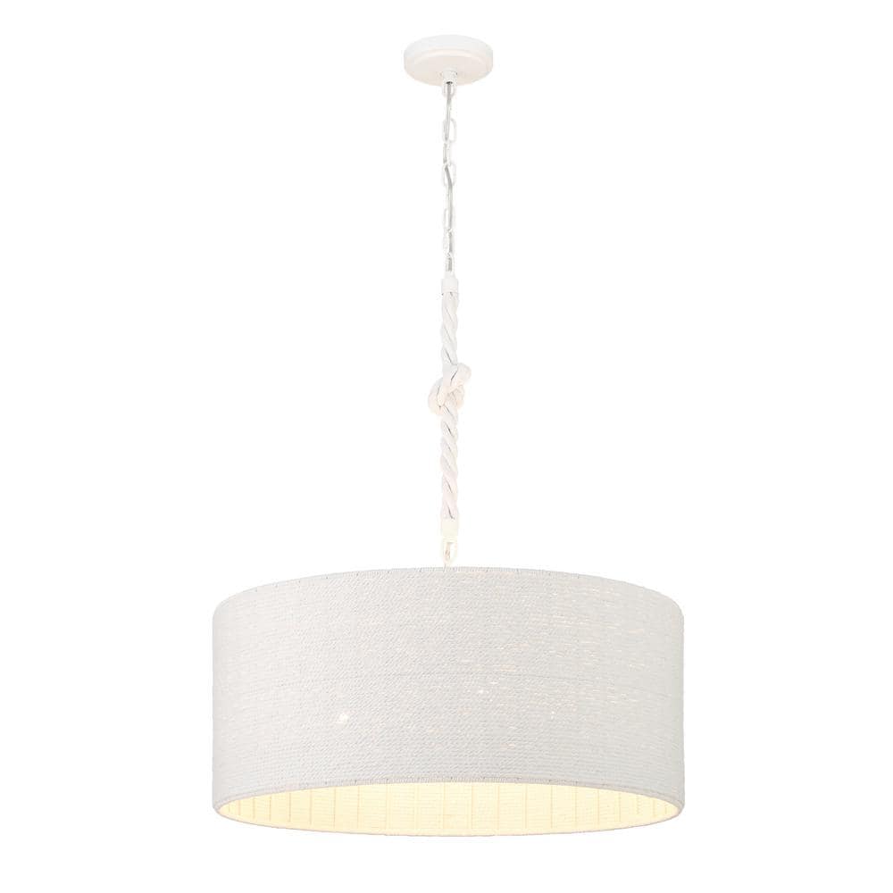 Lodelle 75-Watt 4-Light Matte White Drum Pendant Light with White Cotton Rope Shade, No Bulbs Included price history on PriceWatchPro