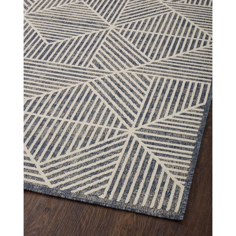 Modern Denim and Ivory Geometric Low-Pile Area Rug