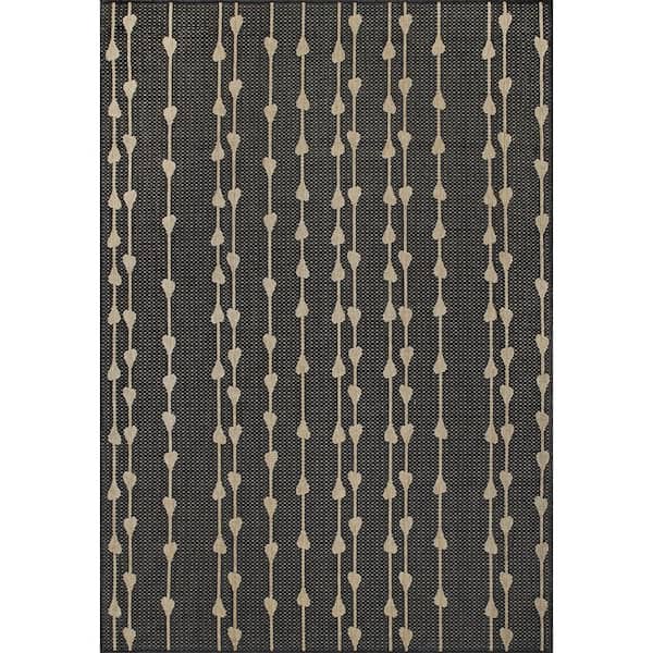 Kiernan Vertical Teardrop Stripe Charcoal 5 ft. x 8 ft. Indoor/Outdoor Patio Area Rug