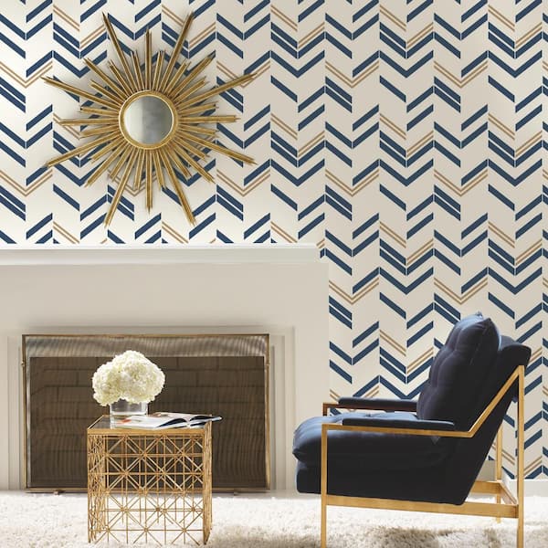 Blue Chevron & Herringbone Vinyl Peel & Stick Wallpaper Roll (Covers 28.18 Sq. Ft.)