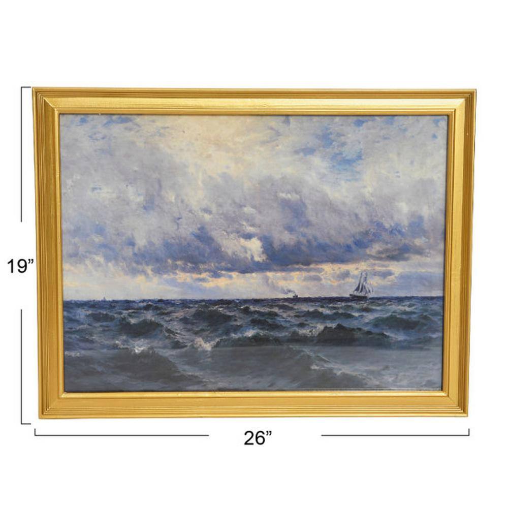 Nautical Seascape Wall Art with Gold Frame and Glass Cover