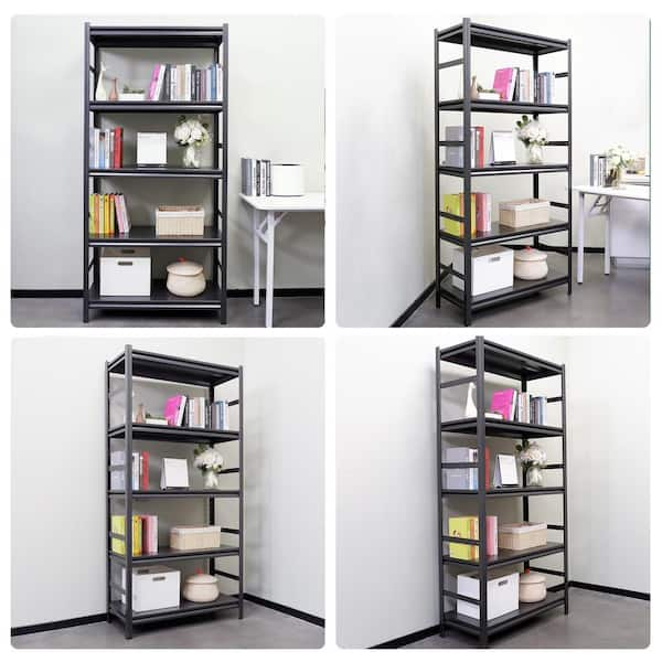 Cesicia Open Design 47 in. W x 24 in. D x 72 in. H 5-Shelf Black Metal Pantry Organizer, Gray