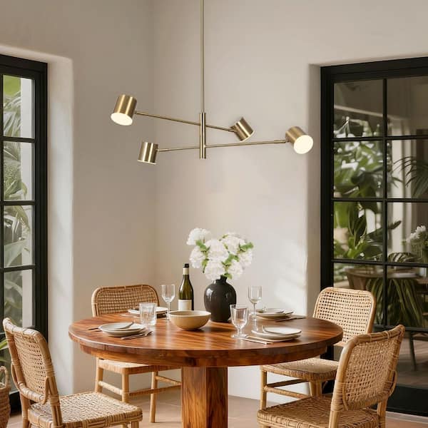 Zevni Mid-Century Modern 18-Watt 4-Light Brass Gold Integrated LED