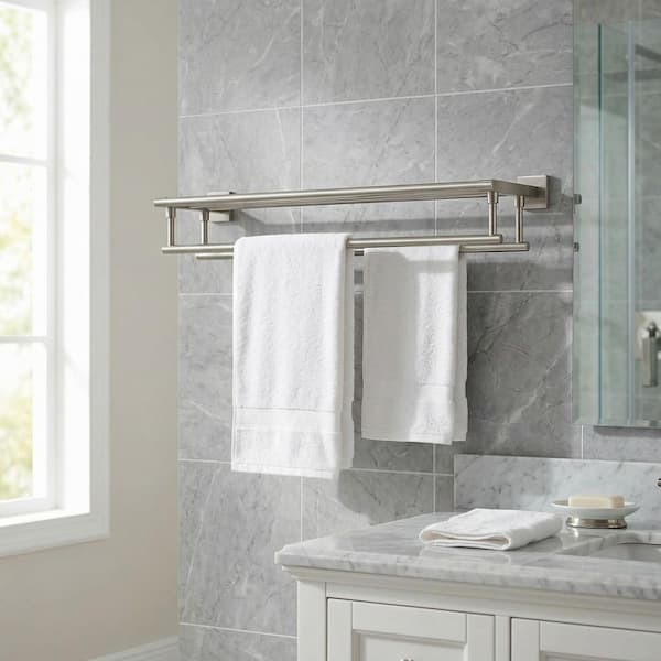 32 in. Wall Mounted Double Towel Bar in Brushed Nickel
