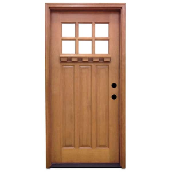 Steves & Sons 32 in. x 80 in. Craftsman 6 Lite Stained Mahogany Wood Prehung Front Door