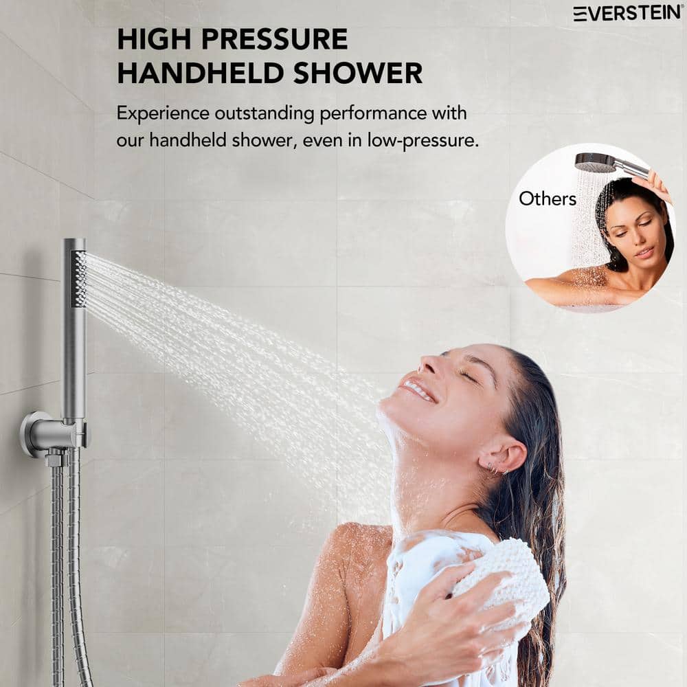 Brushed Nickel Dual Shower Head System with Handheld Spray