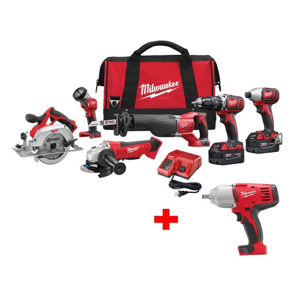 M18 18V Lithium-Ion Cordless 6-Tool Combo Kit W/ Free M18 1/2 in. Impact Wrench -  Milwaukee, 2696-26