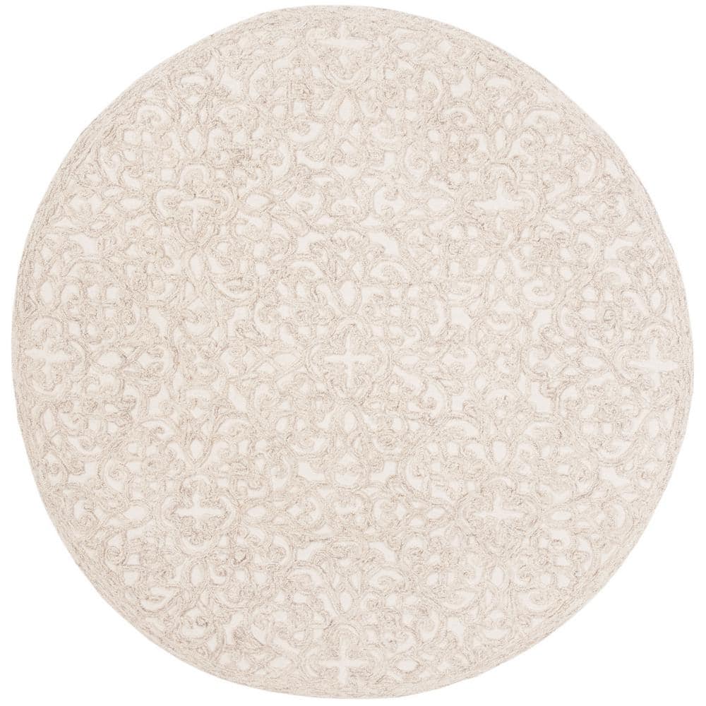 Camel and Ivory 6' Round Hand-Tufted Wool Area Rug