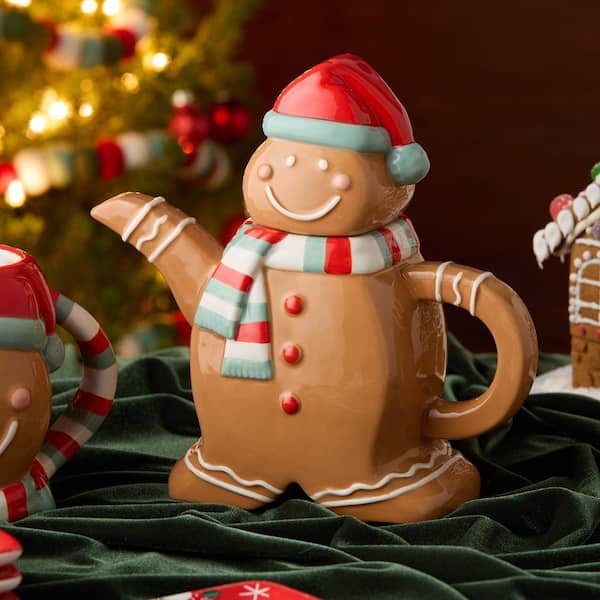 Certified International Christmas Whimsy Gingerbread 3-D 4-Cup 24 oz. Assorted Colors Ceramic Teapot