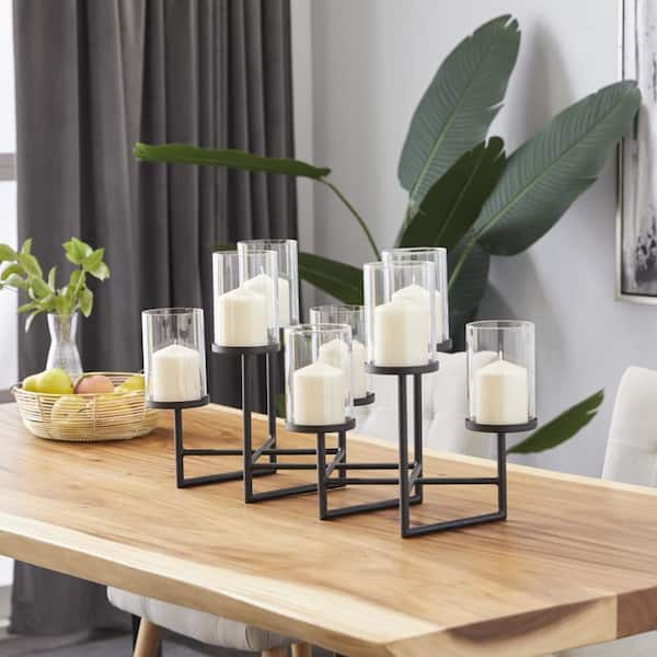 Litton Lane 15 in. Black Metal Candelabra with 8 Candle Capacity