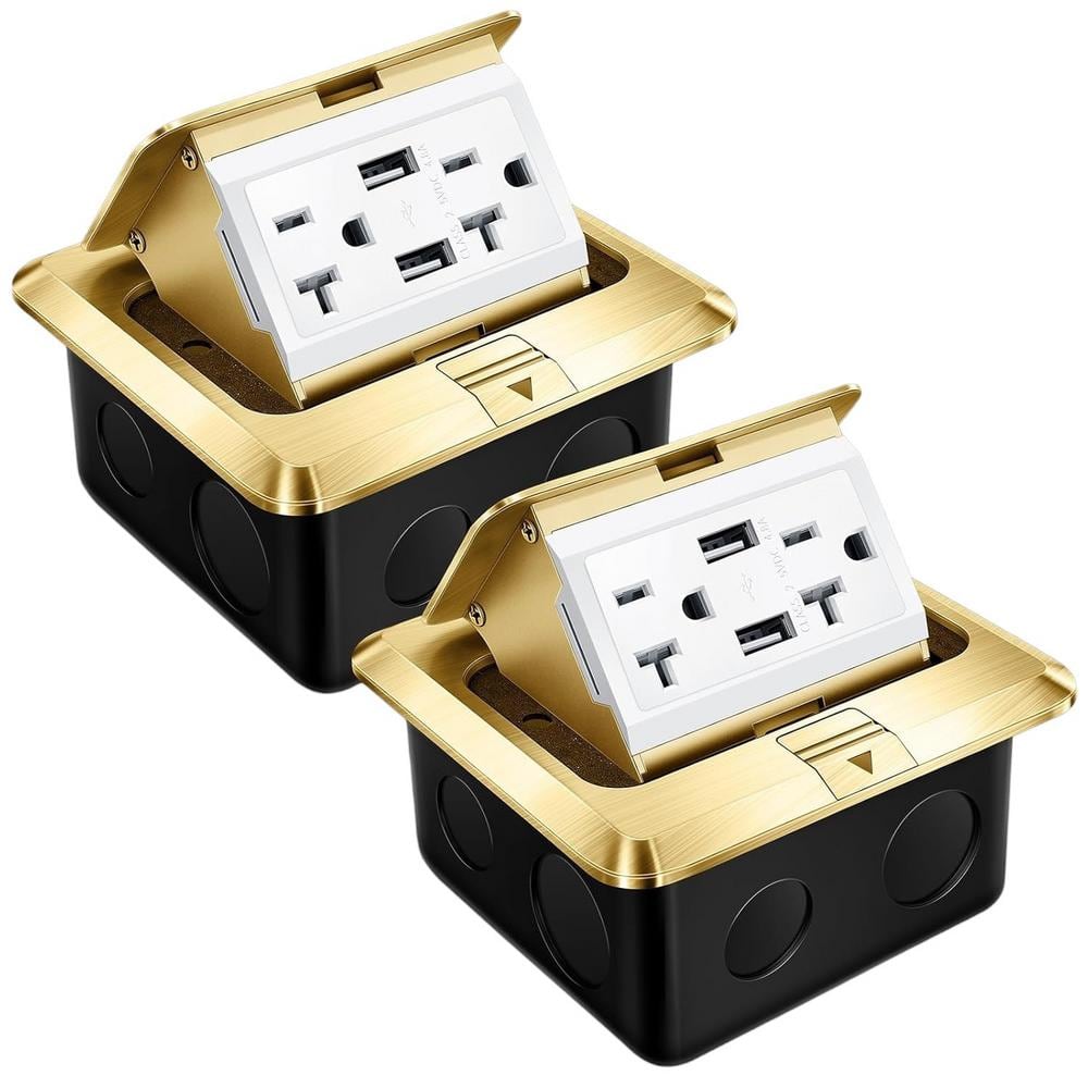 Gold 20A Tamper Resistant Pop-Up Floor Outlet Kit with USB Ports