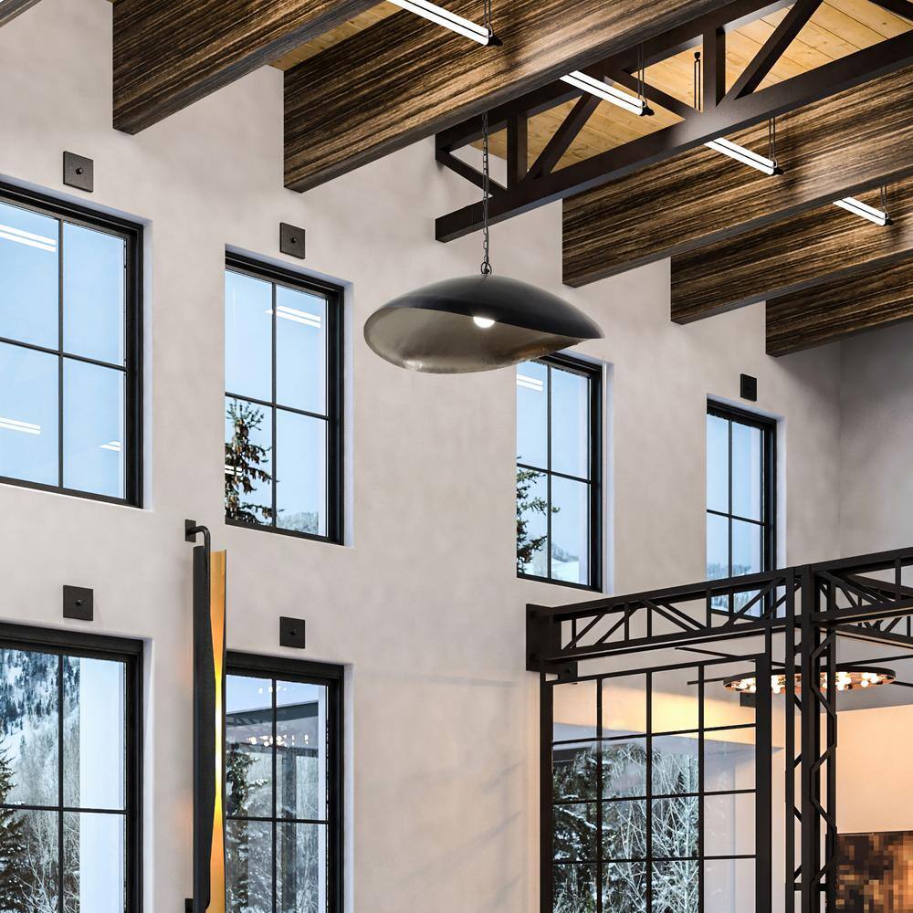 Jane Industrial Matte Black and Silver Dome Pendant Light