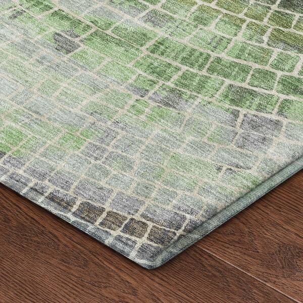 Mayfield Premium Machine Washable Abstract AMF2524 Aloe 2 ft. x 7 ft. Runner Rug