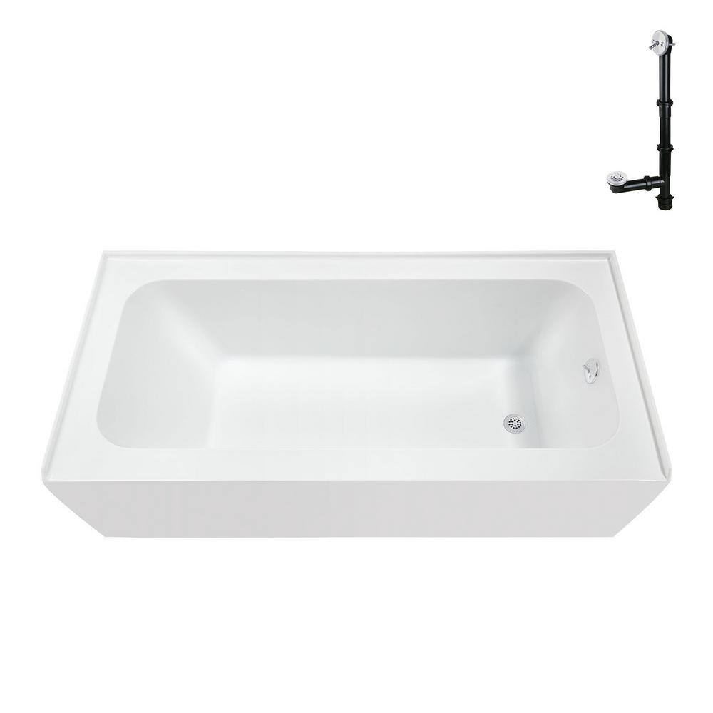 Glossy White Acrylic Right-Hand Drain Alcove Bathtub