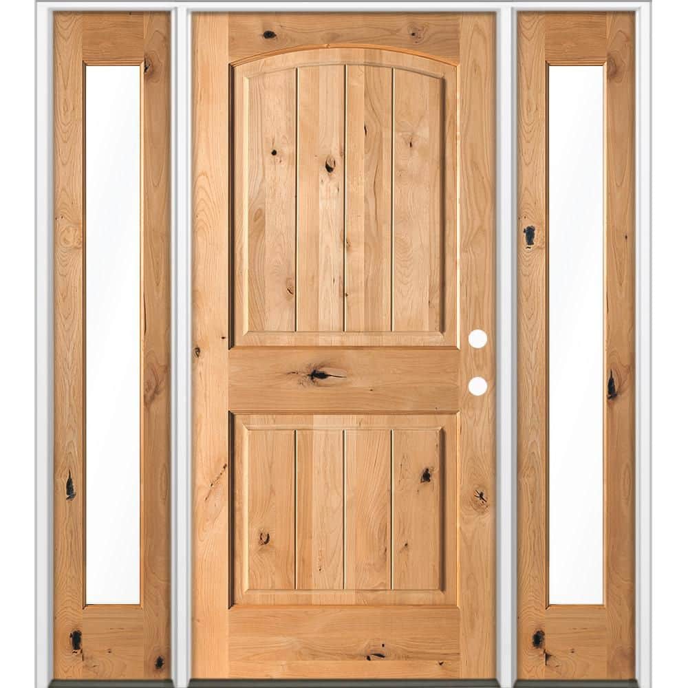 60 in. x 80 in. Knotty Alder Arch Top Left-Hand/Inswing Clear Glass BEHR Cedar Stain Wood Prehung Front Door w/ DFSL price history on PriceWatchPro