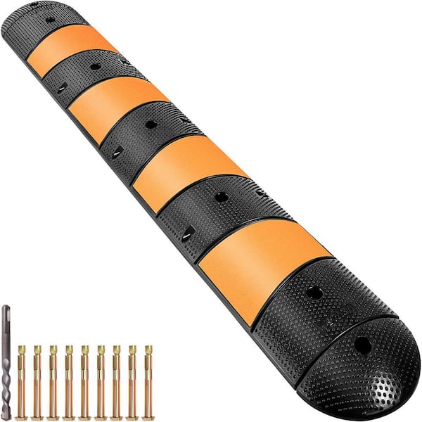 Rubber Speed Bump 2 Channel 72 in. x 12 in. Garage Speed Bump 22000 LBS. Loading with 2 End Cap for Asphalt Driveway