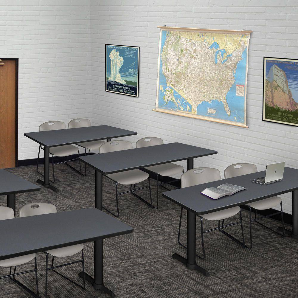 Cain 48 in. x 24 in. Grey T-Base Training Seminar Table Desk and 2 Zeng Stack Chairs-Grey