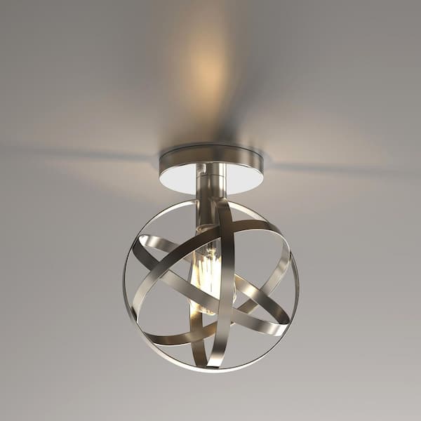 7.87 in. 1-Light Brushed Nickel Globe Semi-Flush Mount Ceiling Light-Classic Fixture for Hallway, Stairway & Porch