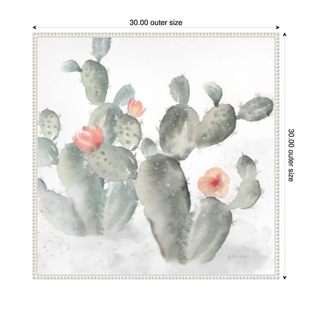 Cactus Garden Gray Blush III Watercolor Canvas Print with White Floater Frame