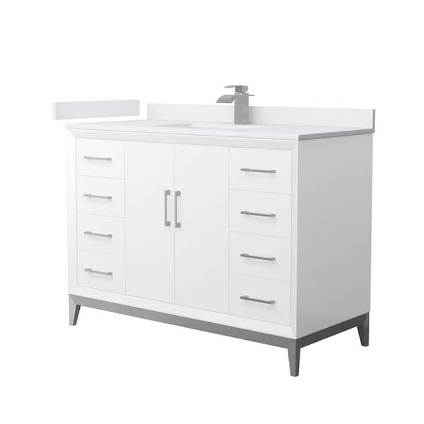 Wyndham Collection Amici 48 in. W x 22 in. D x 35.25 in. H Single Bath Vanity in White w/Br. Nickel Trim with White Cultured Marble Top