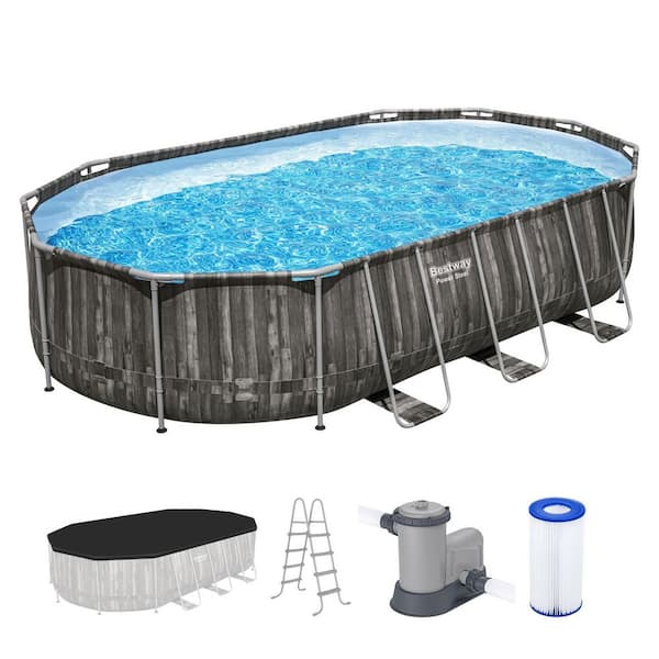 Power Steel 20 ft. x 12 ft. Oval 48 in. Deep Metal Frame Pool Set