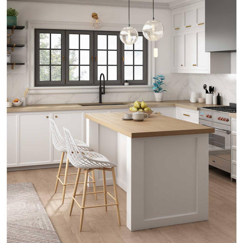 Set of 2 White and Natural Metal Counter Height Chairs