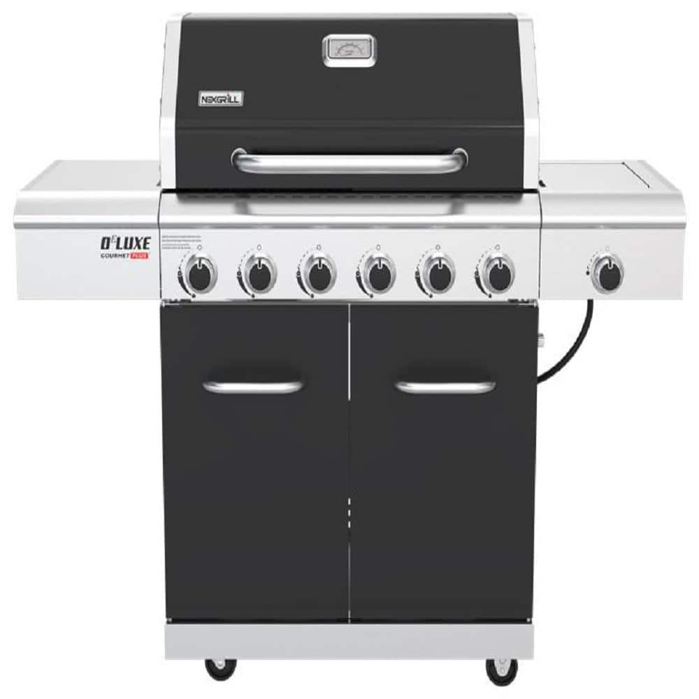 Nexgrill Deluxe 6-Burner Natural Gas Grill in Black with Ceramic Searing Side Burner and Gourmet Plus Cooking System