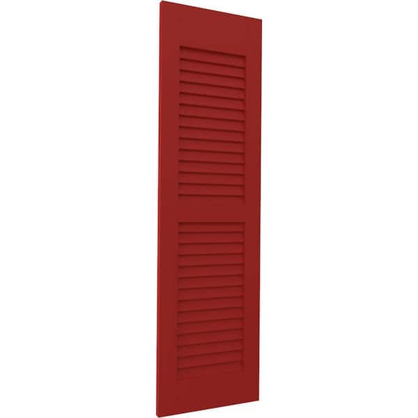 Ekena Millwork 15 in. W x 36 in. H Americraft 2-Equal Louver Exterior Real Wood Shutters Pair in Fire Red