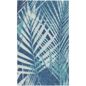 Sun N' Shade Navy 2 ft. x 4 ft. Floral Geometric Contemporary Indoor/Outdoor Kitchen Area Rug