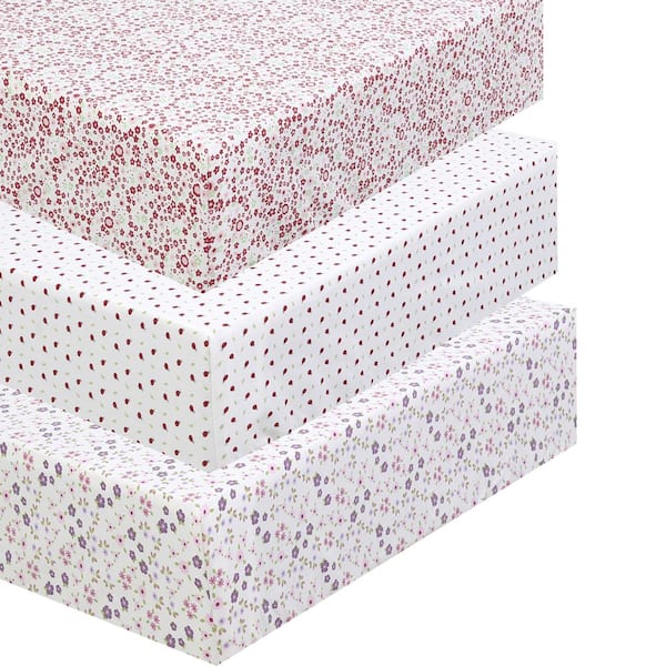 Cozy Line Home Fashions 3-Piece Pink Purple Cotton Crib/Toddler Ditsy Floral Red Lady Bug Fitted Sheets