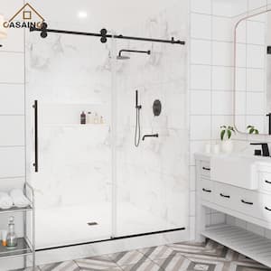 60 in. W x 76 in. H Sliding Frameless Shower Door in Matte Black with Clear Glass