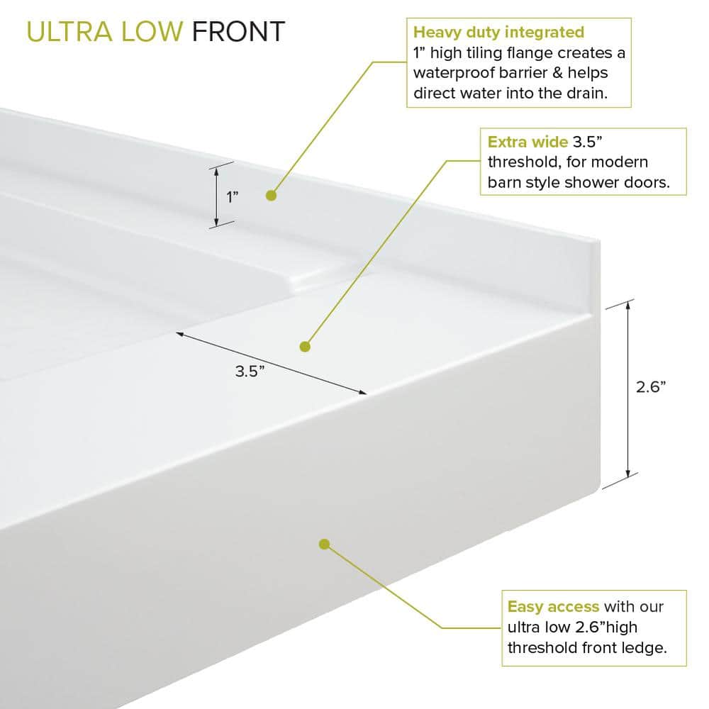 White 60'' x 30'' Rectangular Shower Base with Right Drain