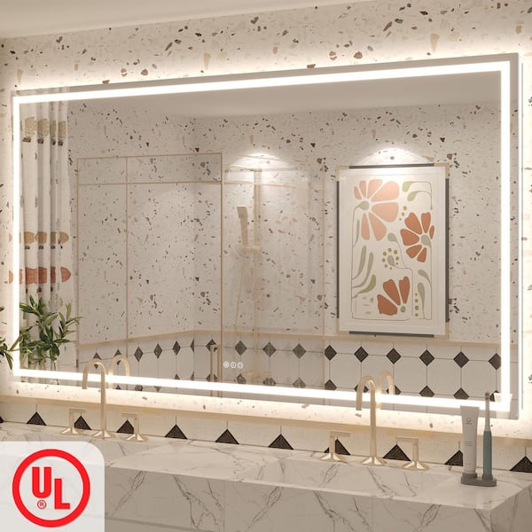 68in. W x 38in. H Rectangular Frameless UL Certified Front and Back LED Anti-Fog Tempered Wall Bathroom Vanity Mirror