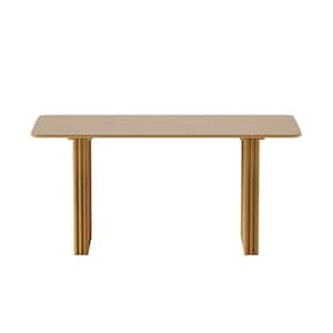 Abberton Natural Color Oak Wood Double Pedestal Base 60 in. x 33.5 in. Rectangle Dining Table (Seats 6)