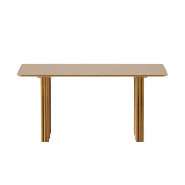 NEUTYPE Abberton Natural Color Oak Wood Double Pedestal Base 60 in. x 33.5 in. Rectangle Dining Table (Seats 6)