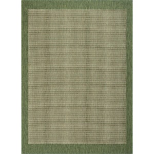Medusa Odin Green Solid and Striped Border 7 ft. 10 in. x 9 ft. 10 in. Indoor/Outdoor Area Rug
